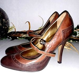 River Island Brown Leather Mary Jane Stiletto Heel